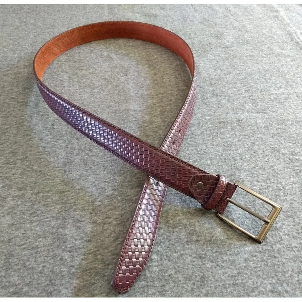 Braided‎ Brown Leather Belt Silver Tone Buckle Federato in Pelle Mens 51